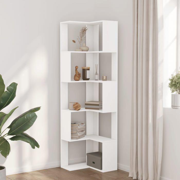 VidaXL Corner Bookcase with 5 Shelves White Engineered Wood, Corner Bookshelf, Corner Display Cabinet, Corner Cabinet 852582