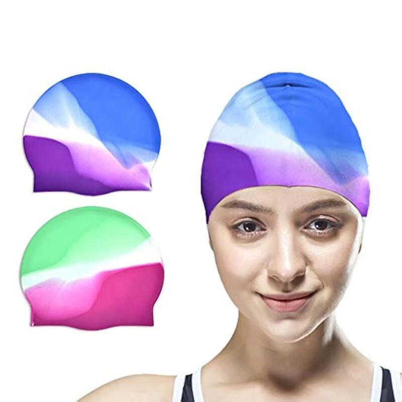 Junwen Kids Soft Silicone Ear Protection Swim Cap - Colorful 2-Pack