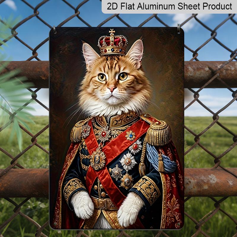 

2D Flat, 1pc, Royal Maine Coon Cat King Metal Aluminum Sign - Retro Funny Cat Lover Wall Decor Does Not Need Electricity, Perfect for Country Yard 20*30cm