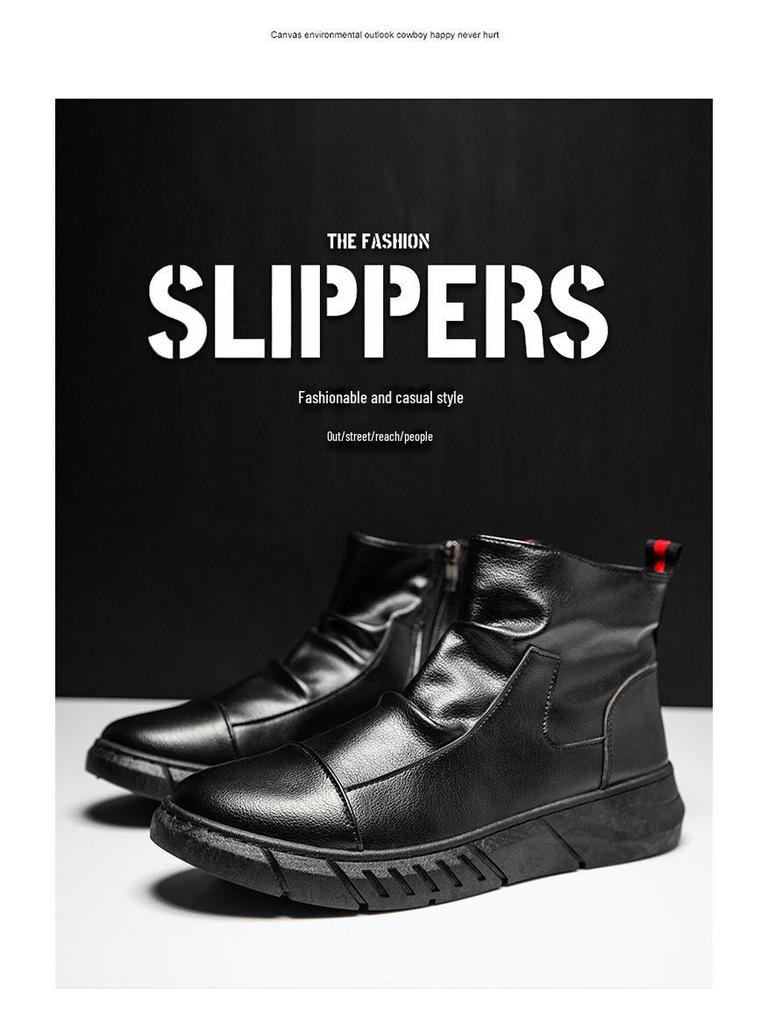 Men's Black British Style Work Boots: Trendy Autumn/Winter Martin Boots, High Top Lightweight Leather Shoes