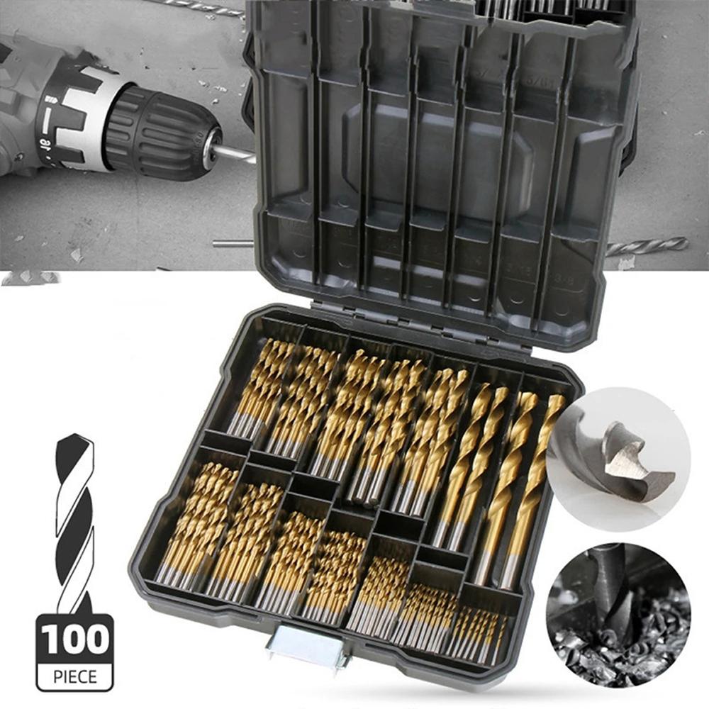 99pcs Straight Shank   Drill Set High-Speed Steel Ti-Plating Drill Bits Kit Punching and Drilling Accessory   Drills with Storage Box