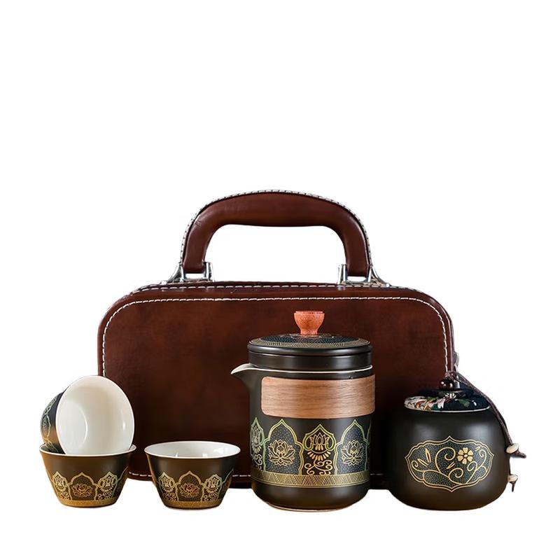 Portable Ceramic Travel Tea Set with Tea Caddy