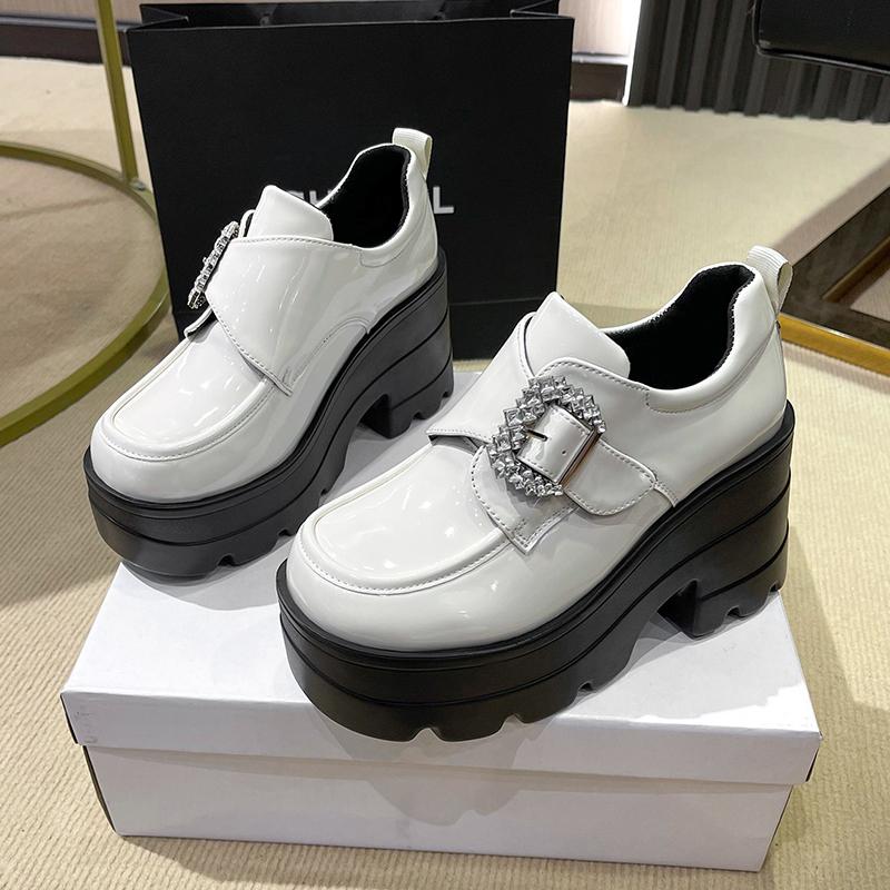 Fashion Women's Fashion Thick Heel Shoes Spring New Square Head Deep Mouth Water Drill Buckle Thick Sole Non-slip Low-top Shoes