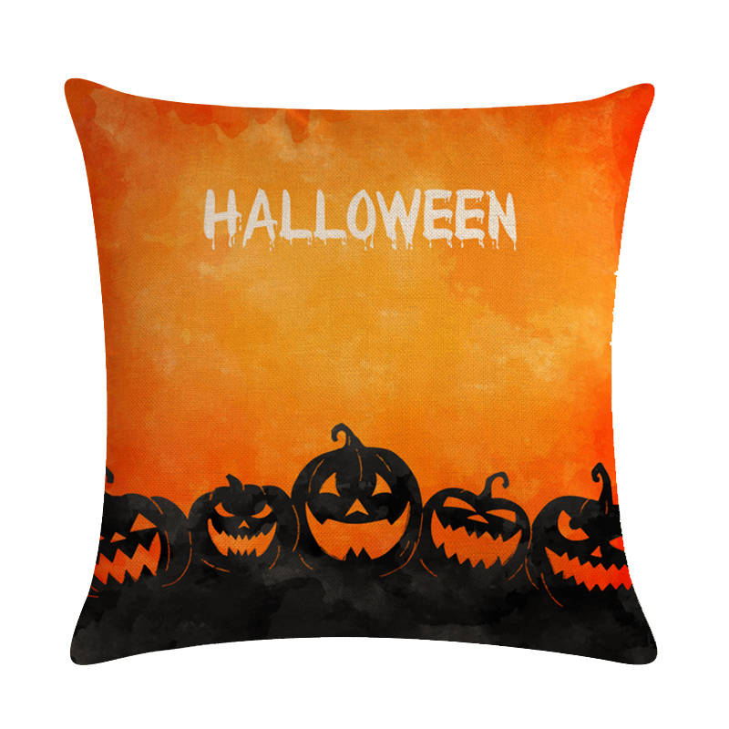 Home Decoration Pumpkin Cat Witch Halloween Happy Printing Poly Pillow Pillow Case Funda De Almohada