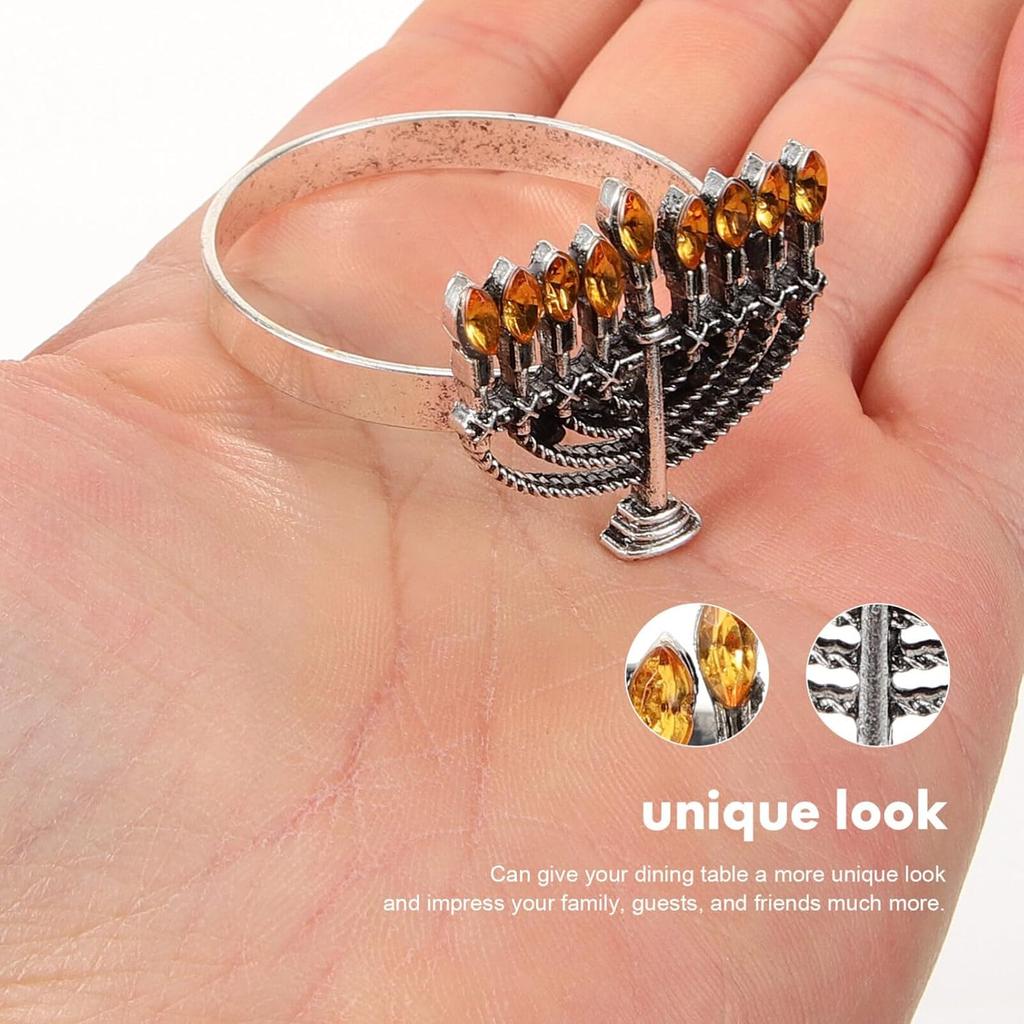 Amosfun 4pcs Menorah Napkin Rings Alloy Napkin Holders for Hanukkah Table Decorations Elegant Buckles for Holiday Dinners Parties and Special