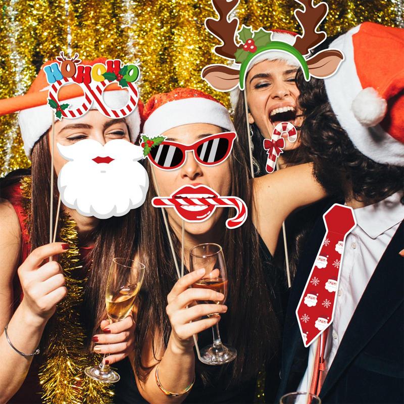 Christmas Booth Props 30 Count Party Craft Backdrop Signs Funny Selfie Posing Glasses Frames Christmas Pose Sign Kits For Adults