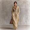 Spot New European and American French High-end Women's Zipper Lapel Elastic Waist Long Dress