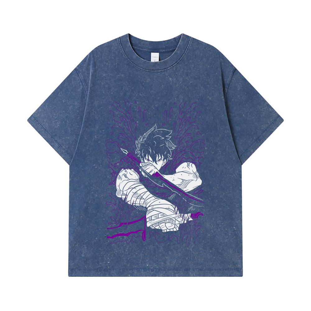 

275 GSM Washed T-shirts 100% Cotton Solo Leveling V7 Print Unisex Heavy Cotton T Shirt 2XL
