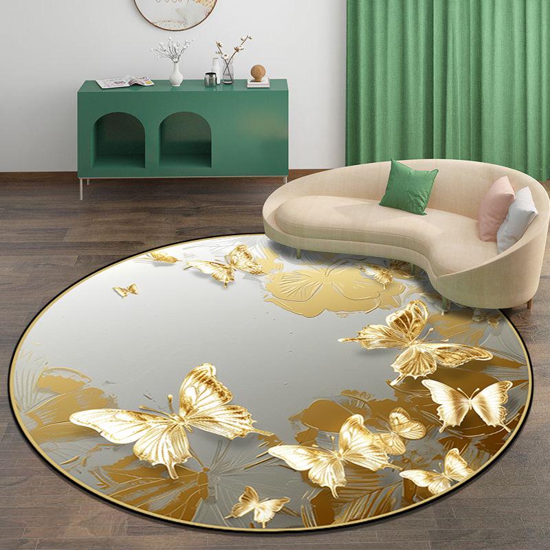 3D zlatý motýlí koberec, obývací pokoj, pohovka, koberec, protiskluzový čajový stolek, šatna, koberce do obývacího pokoje, dekorace, ložnice, kulatá podlahová rohožka