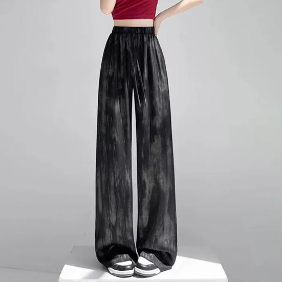 Women Pants Elastic High Waist Adjustable Drawstring Wide Leg Trousers Tie Dye Print Summer