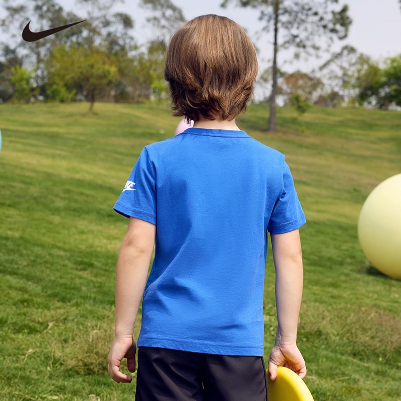 Nike Simple Basketball Letter Print Crew Neck Pullover Short Sleeve T-Shirt Kids Tops Turkish-Blue NY2222030GS-002