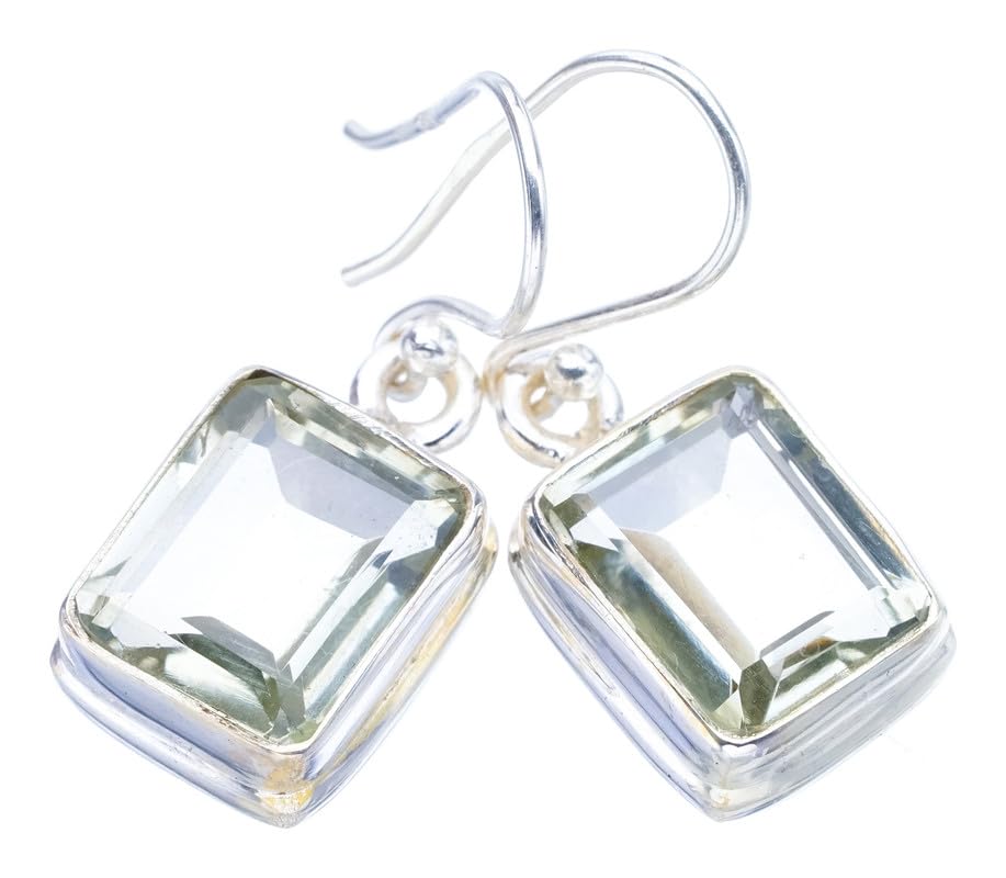 

StarGems Natural Green Amethyst Handmade 925 Sterling Silver Earrings 1.25 F5828