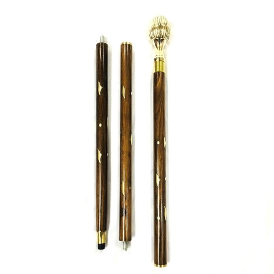 Designer Brass Walking Stick with a Rounded Bra Handle Walking Staff Made of Wood Father's Day Present
