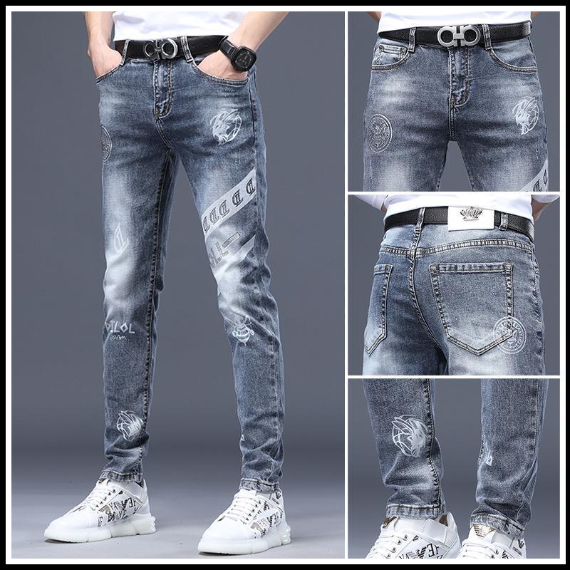 Trendy Slim-Fit Skinny Jeans mit Stickerei für Herren – Sommerkollektion