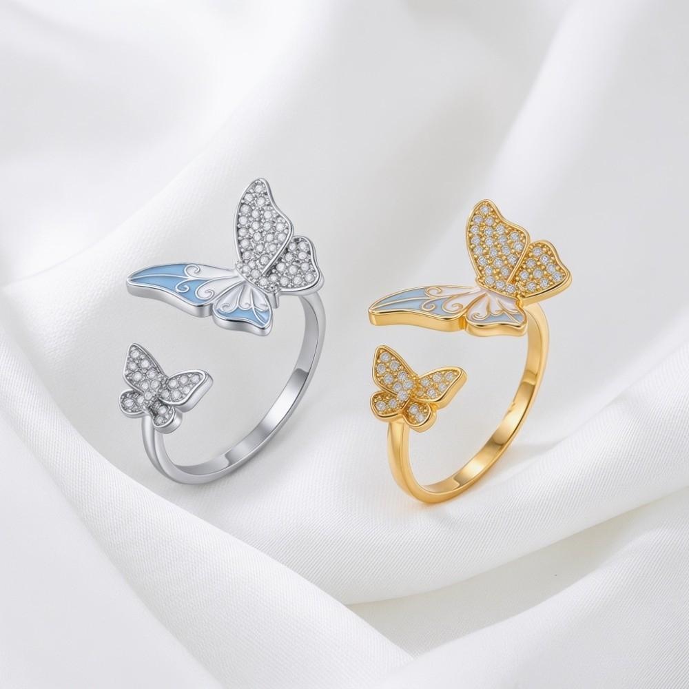Enamel Butterfly Open Ring Elegant Finger Jewelry Gifts for Women Butterfly Zircon Ring Girls
