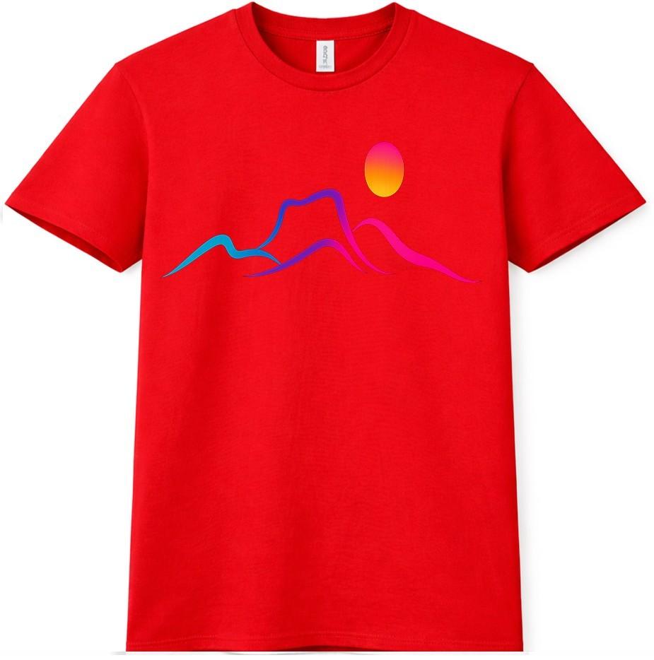 Mountain Line Art T Shirt Minimalist Landscape Sun Graphic Tee Abstract Nature 4XL