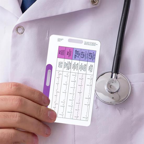 Yousheng EKG Rhythm Interpretation Card Portable Reference Badge Card Electrocardiogram Rapid Interpretation Guide Horizontal Vertical Layout Cheat