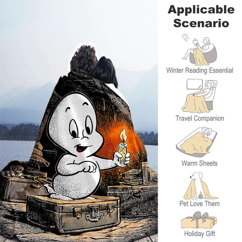 1pc Casper the Friendly Ghost Outdoor Blanket Lightweight Flannel, Soft & Warm, All Season Use for Sofa, Outdoor, Camping, Living Room, Office, Chair