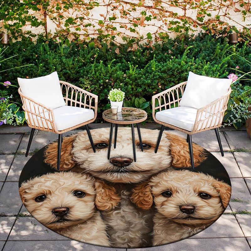 Black Teddy Dog pattern round rug,Carpet Rug for Living Room Bedroom  Playroom ,Non-slip Floor Mat,Holiday Gifts and Birthday Gifts.