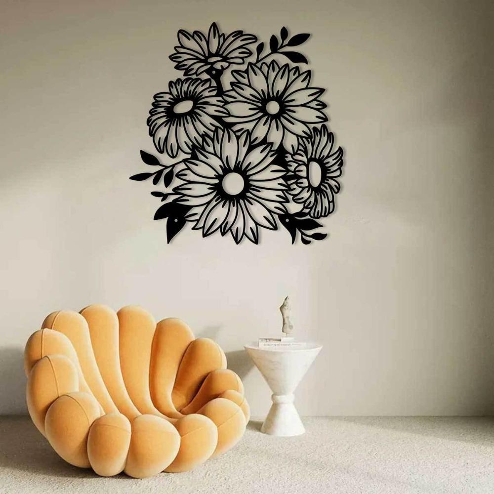 Bohemian Metal Chrysanthemum Wall Art, Outdoor Garden Patio Decor, Iron Sculpture for Living Room Balcony Fence