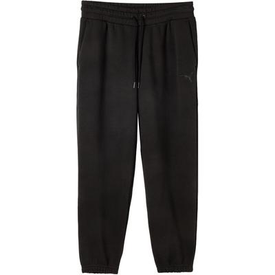 Calça de Moletom Elevated FL Cor Sólida Logo Pequeno Cordão Cintura Média Punhos Calça Casual Feminina Calça Preta 674083-01