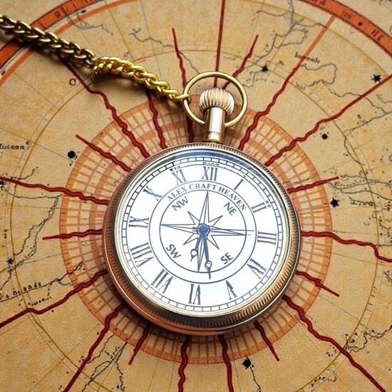 Brass Compass Pocket Watch – Nautical Steampunk Pendant Home Decor Birthday Gift