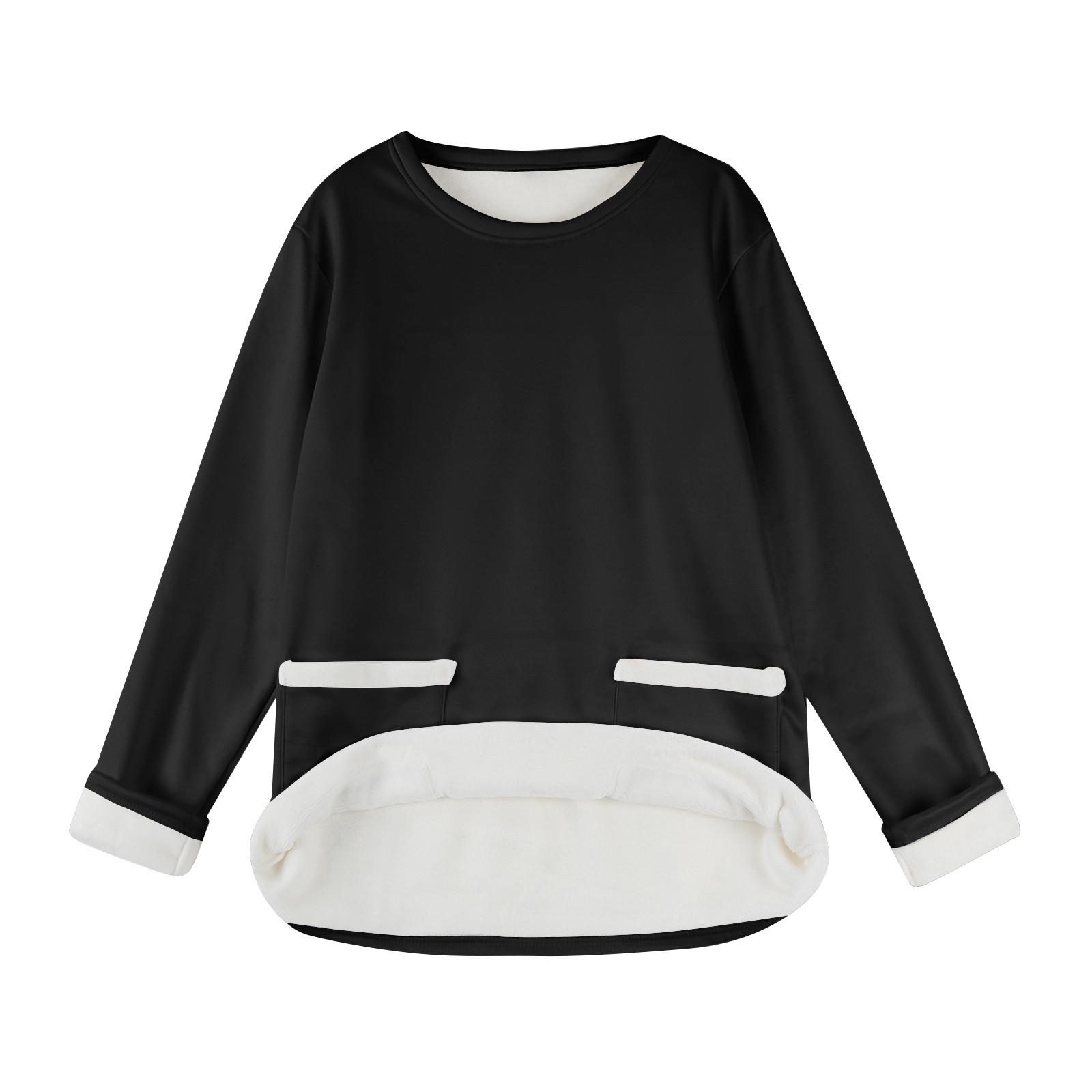 

Женская повседневная модная зимняя однотонная плюшевая толстовка с круглым вырезом L чёрный