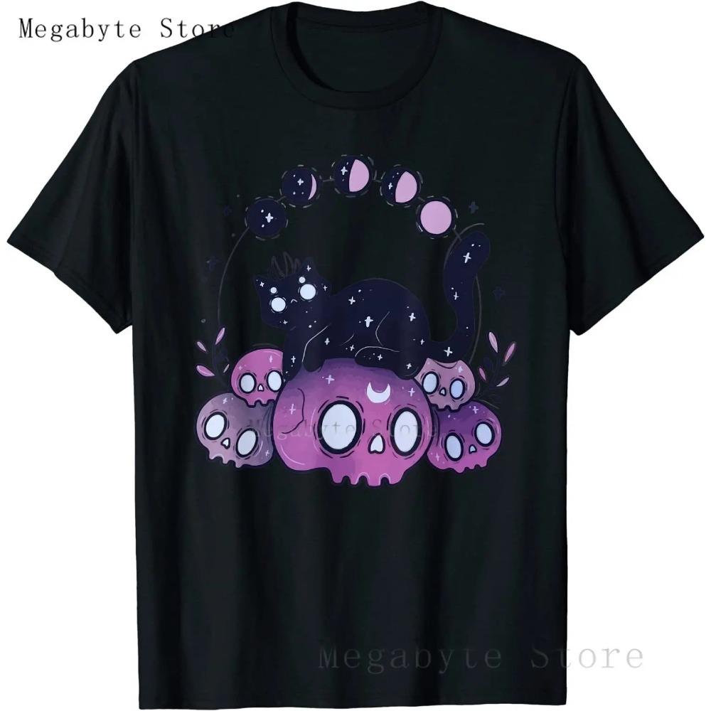 Pastel Goth T Shirt Men Women Kawaii Cartoon Gothic Cat Clothes Harajuku Shirt Unisex Graphic Tees Female Hip Hop T-shirt Male