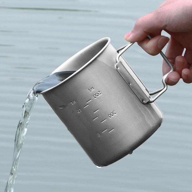 Portable 750ml Ultralight Double Wall Titanium Camping Mug Cup with Handle for Hiking & Outdoor Cookware
