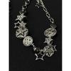 Tooxika Punk Hip Hop Personalised Design Multi-Element Button Pentagram Star Necklace Sweet Cool Hottie Choker Collarbone Chain