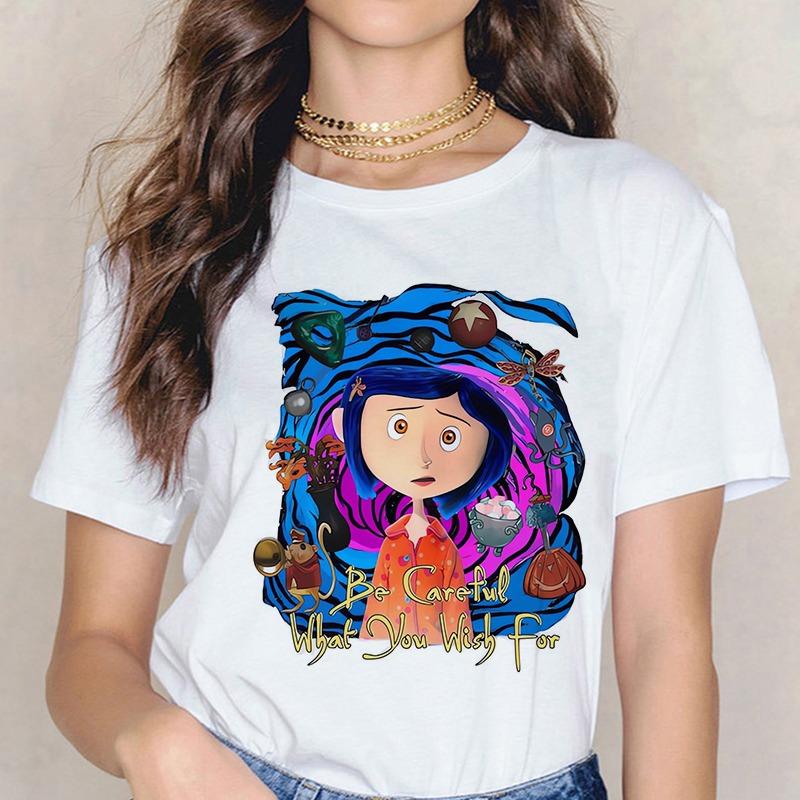 Maglietta Horror di Moda Bambola Coraline Sogni Maglietta Y2k Donna Vintage Gotica Magliette Grafiche di Halloween Abbigliamento