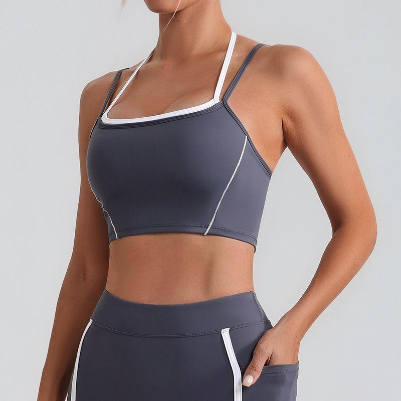 Export Fake Two-Piece Halterneck Beauty Back Yoga Vest High Intensity Running Sports Fitness Nude Feel Sling Underwear Top