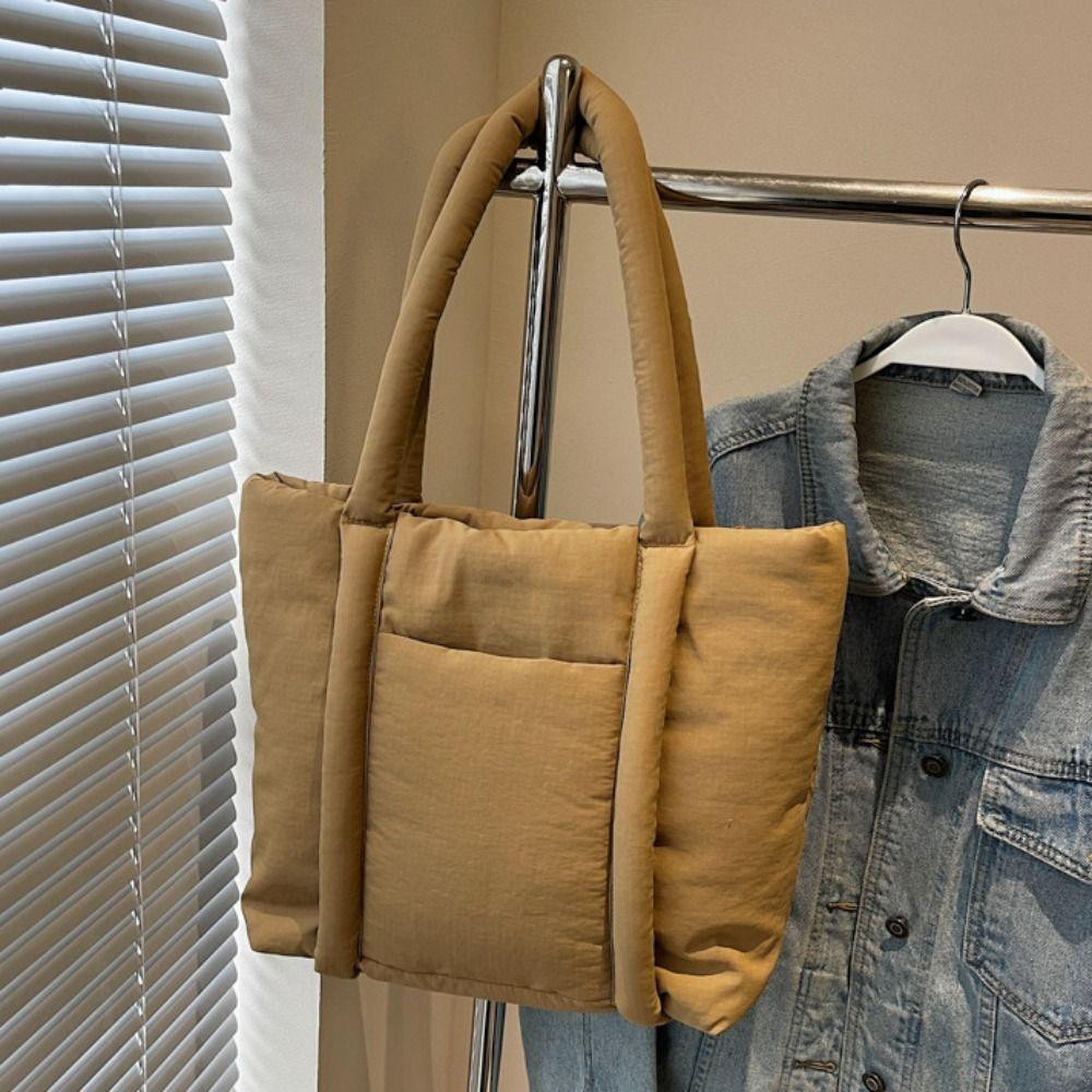 Solid Color Down Cotton Shoulder Bag Large Capacity Puffy Crossbody Bag  Office Worker