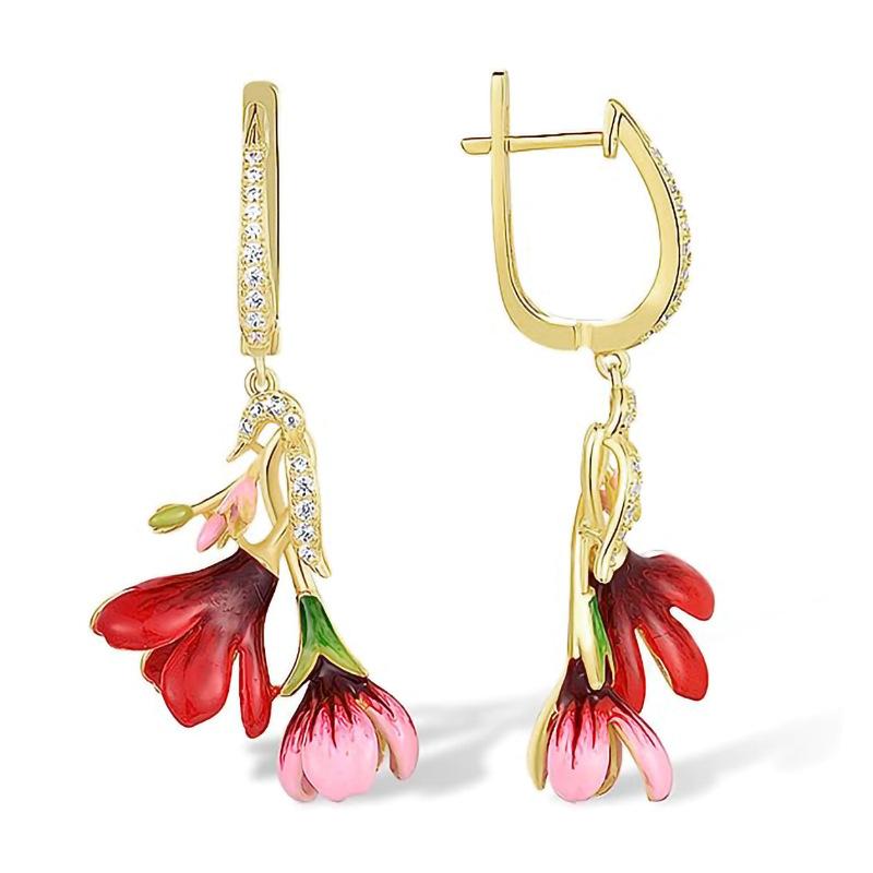 

2026 New Countryside Style Colorful Flower Earrings with Oil Painting, Small Fresh Earrings, Ladies Vacation Style Earrings