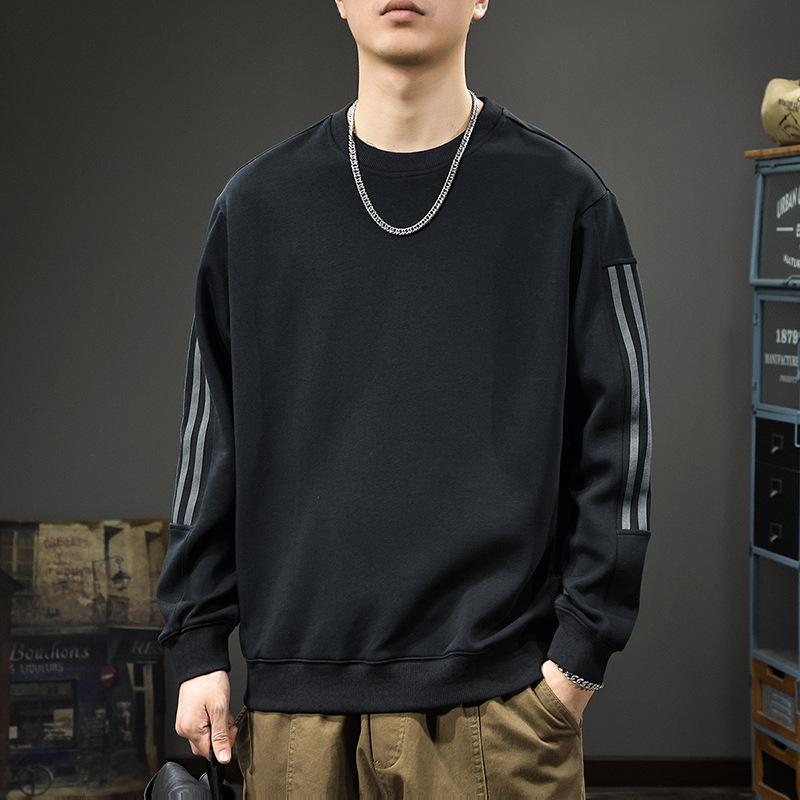 Autumn American Trendy Brand Striped Men'S Sweater Heavy Crew Neck Sports Top Loose Large Size Pullover Casual Jacket