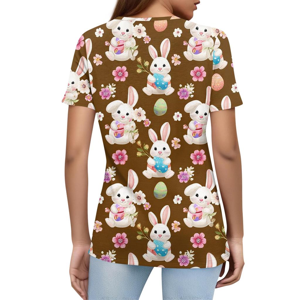 Women's T Shirt Print Button Short Sleeve Daily Weekend Fashion Basic V- Neck Regular Top