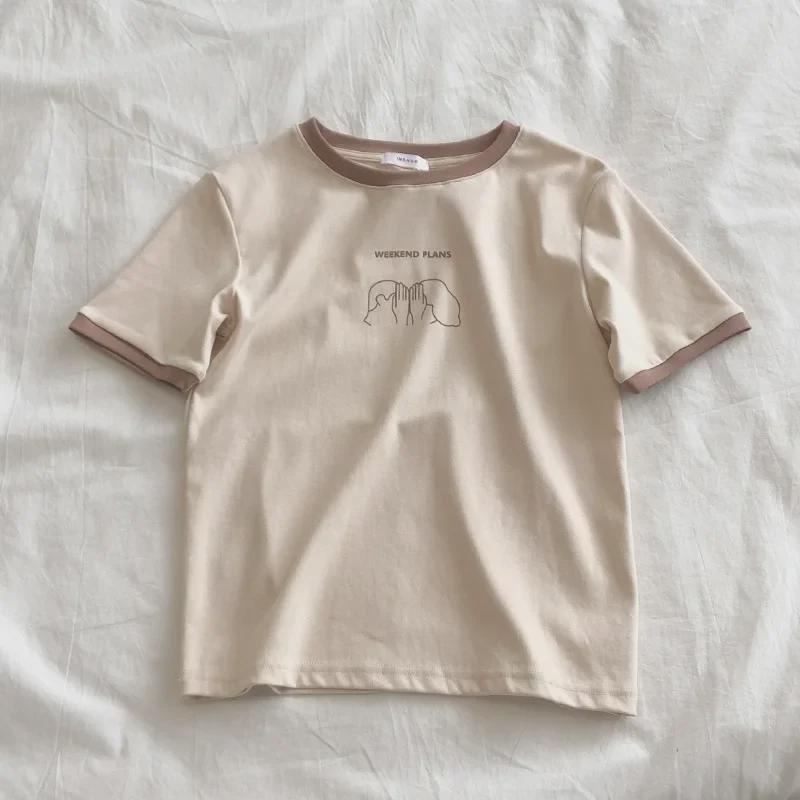 Dam 2024 Sommar Slim Fit Färgblockerad Kortärmad T-shirt - Casual Koreansk Stil