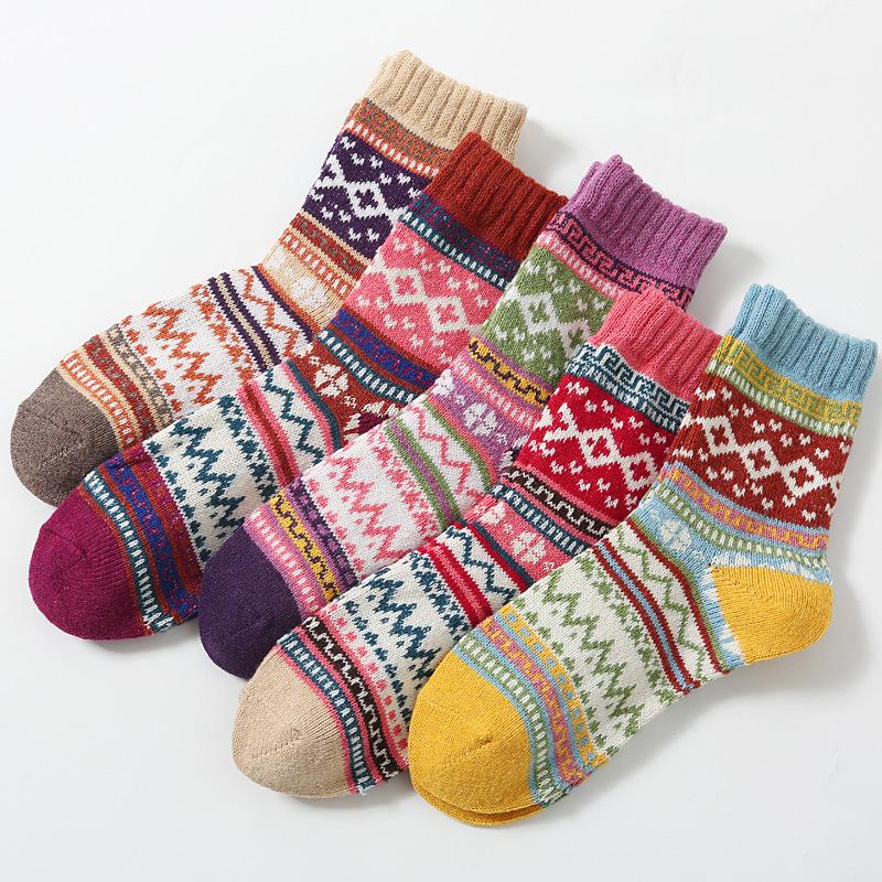 1 Pairs Women's Winter Warm Socks Vintage Socks Ethnic Style Cashmere Thermal Thicken Wool Sock For Women YSX
