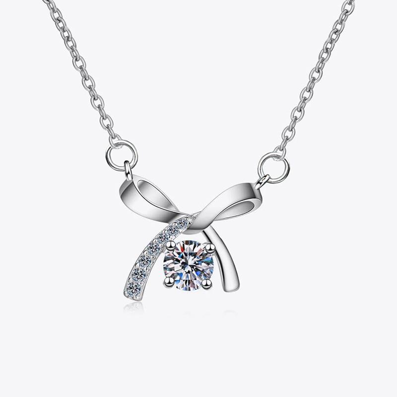 925 Sterling Silver Bowknot Design Cubic Zirconia Necklace for Women Exquisite Bridal Wedding Necklace Chic Jewelry