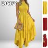 DICFY Women's Fashion Summer Spring Solid Color Print Sleeveless O-Neck Casual Dresses