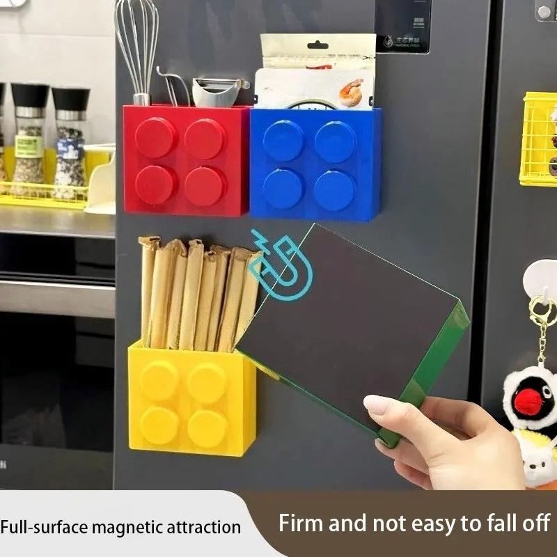 Building block magnetic attraction storage box Magnetic wall mounted kitchen decoration cling film storage box refrigerator side storage rack