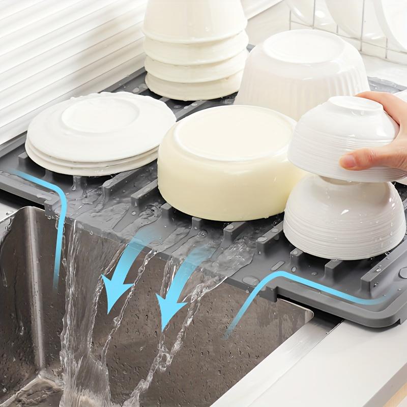 1 Silicone Sink Mat, Large Sloped Drainage Dish Drying Pad for Utensils and Plates