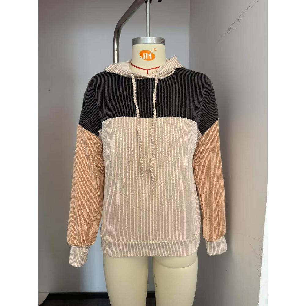 Autumn and Winter Color Blocked Long Sleeved Loose Women’s Hoodies & Sweatshirts