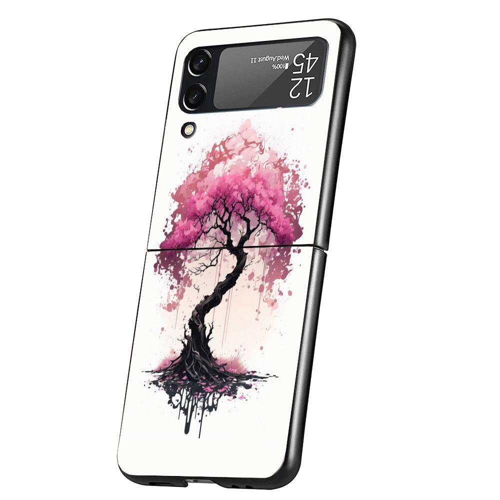 Cherry Blossom Tree Cover Phone Case For Samsung Galaxy Z Flip 7 6 5 4 3 5G Flip7 Flip6 Flip5 Flip4 Flip3 Black Fundas Shell Gal