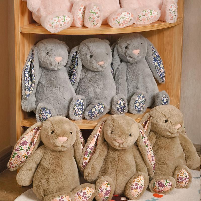 Adorable Lop-eared Flower Rabbit Animals Super Soft Dolls High Quality Baby Comfort Toys Throw Pillow Birthday Gifts Home Decor