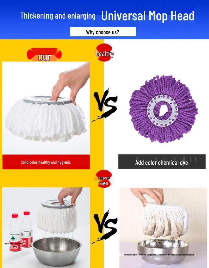 Universal Thickened Rotating Mop Head Replacement - Cotton, Lengthened, Durable