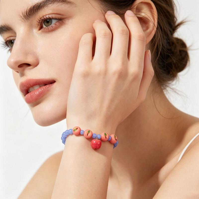 3D Fruit Beaded Bracelet Hypoallergenic Resin Hand Chain for Women Summer Seaside Trip Jewelry Accessories