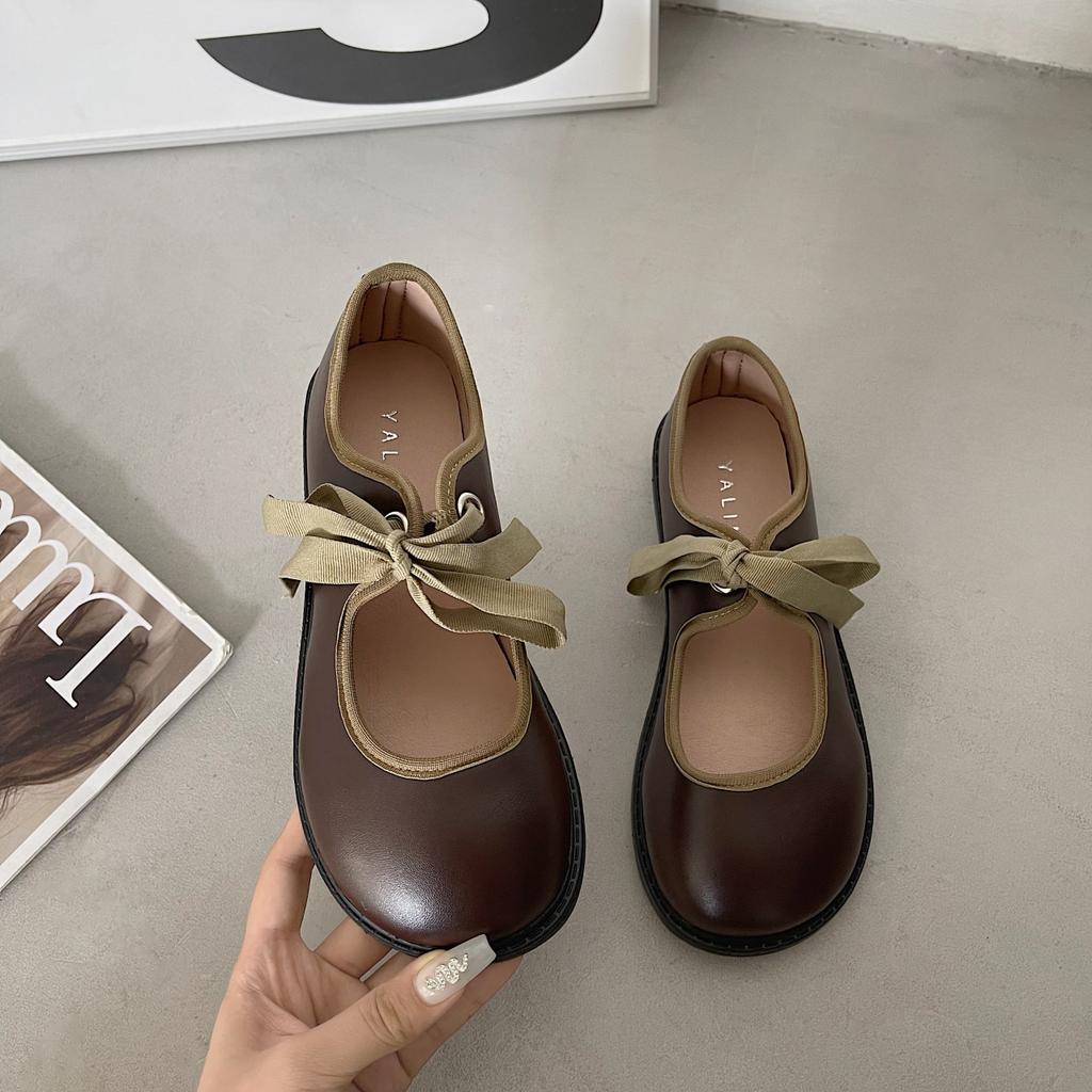2025 summer new retro shallow mouth trendy flat-soled fashion single shoes high-end soft sole lace-up Mary Jane shoes women
