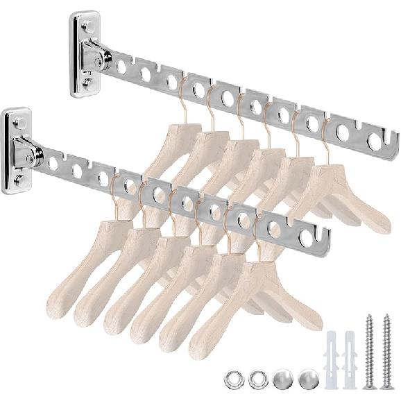 Wall Mount Coat Hanger,Folding Clothes Drying Racks,Sturdy Hanging Clothes Hanger,Laundry Room Drying Rack(10-Hole 1 Black)