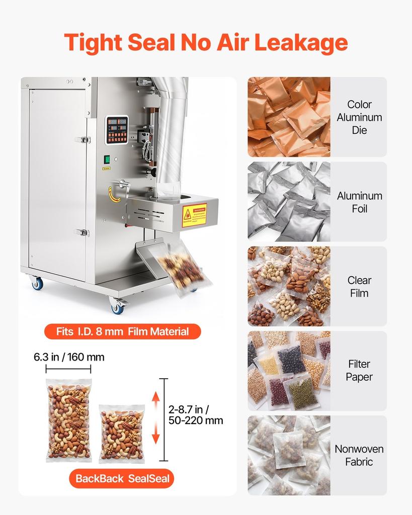 Powder Filling and Sealing Machine, 10-500g Automatic Particle Granule Packaging Machine, Stainless Steel, Intelligent Weighing Filling Sealing, for